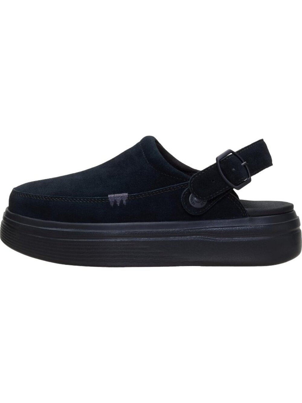 Women's Black Austin Lift Suede Platform Clog Mule Shoes with Adjustable Strap